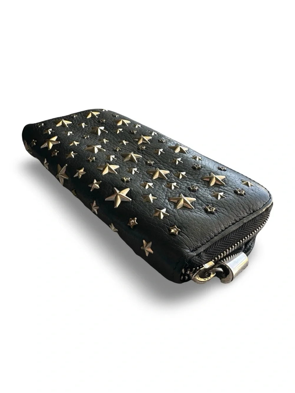 Jimmy Choo Filipa Star-Studded Black Leather Zip-Around Continental Long Wallet